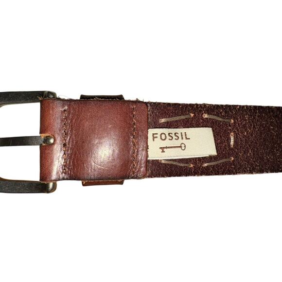 Fossil Mens Brown Leather Belts Sz M (34”) 1.5” Thick - Picture 4 of 5